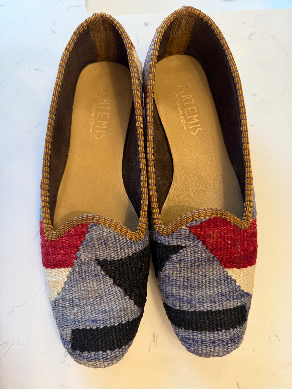 These are the one-of-a-kind Artemis Design Co. Women's Kilim Loafers size 8.5